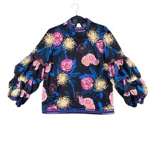 Dark Floral Mock Neck Blouse Women's M Whimsigoth Romantic Y2K